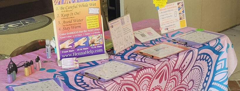 Basic henna table set up for campus events