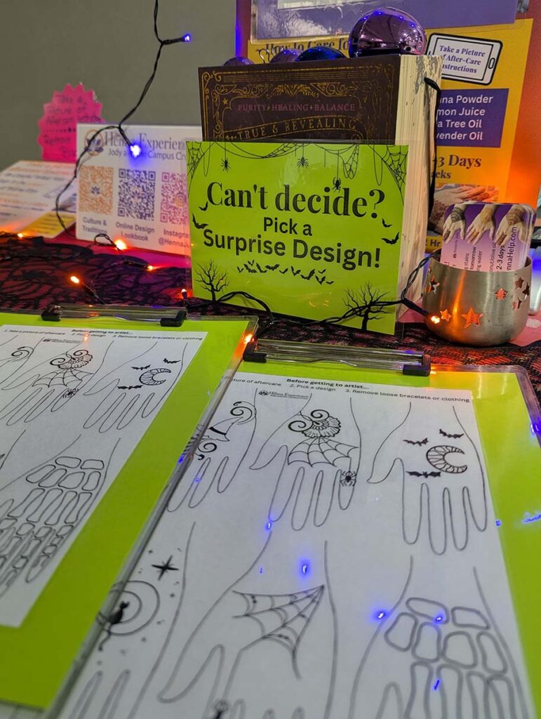 Halloween henna setup with surprise design option